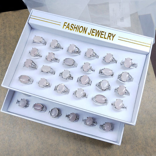 Natural Stone Pink Crystal Female Ornament Night Rings