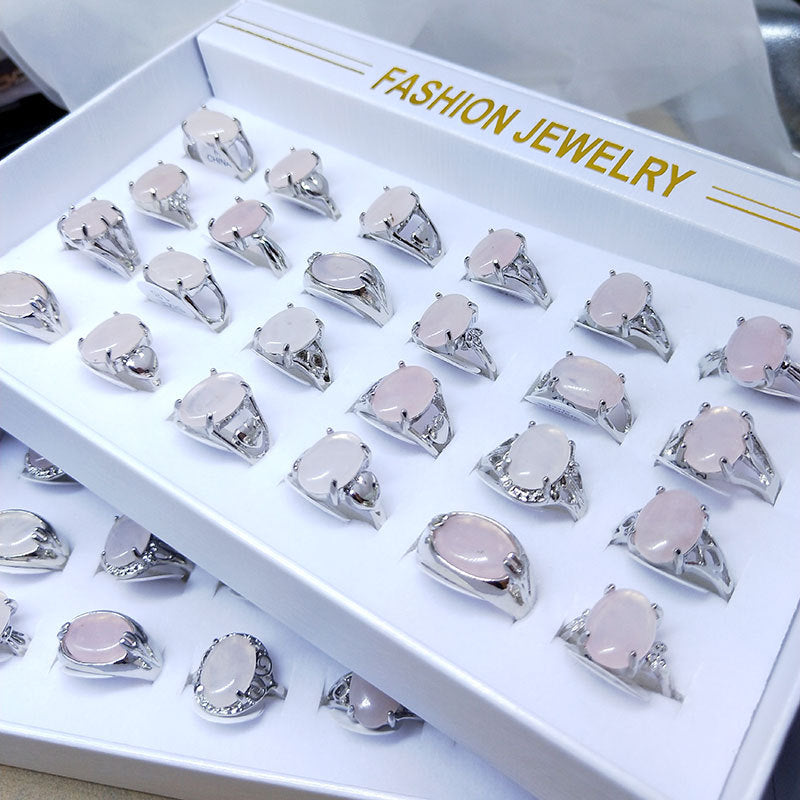 Natural Stone Pink Crystal Female Ornament Night Rings