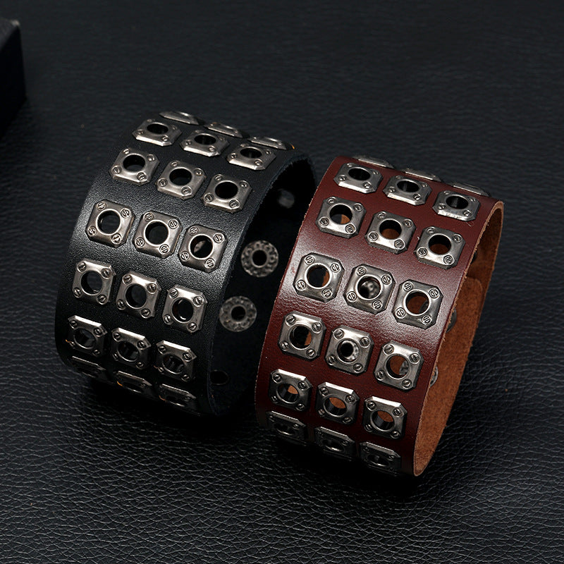 Men's Ornament Retro Three-row Square Nail Punk Bracelets