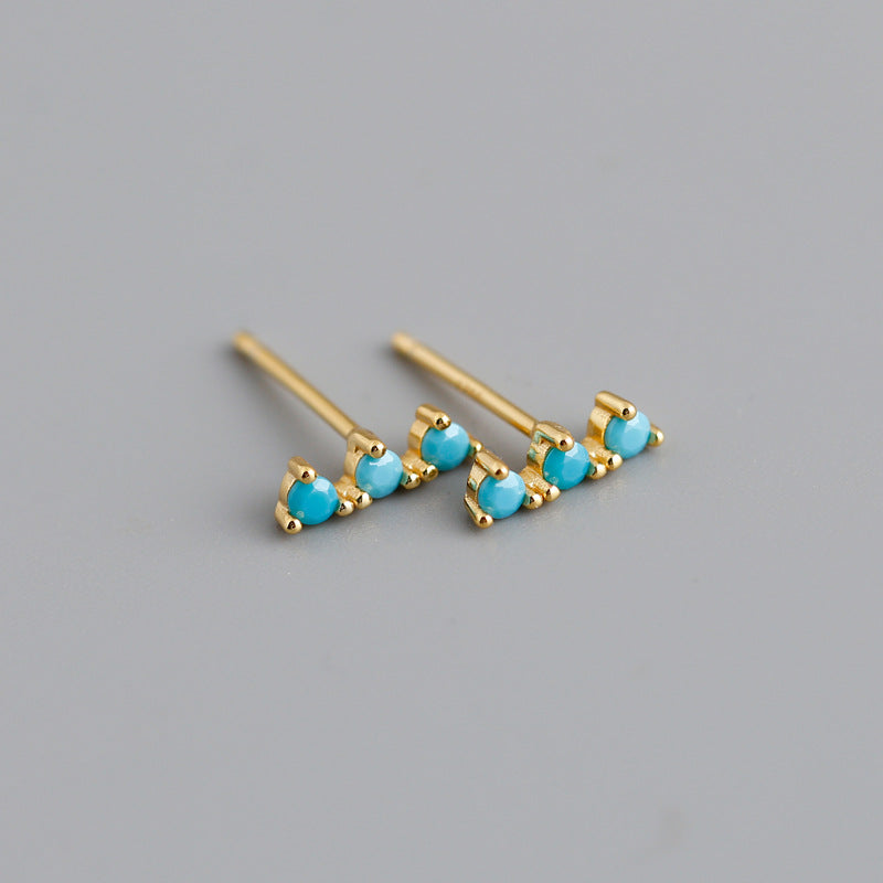 Women's Sterling Sier Diamond Turquoise Zircon Bar Simple Earrings