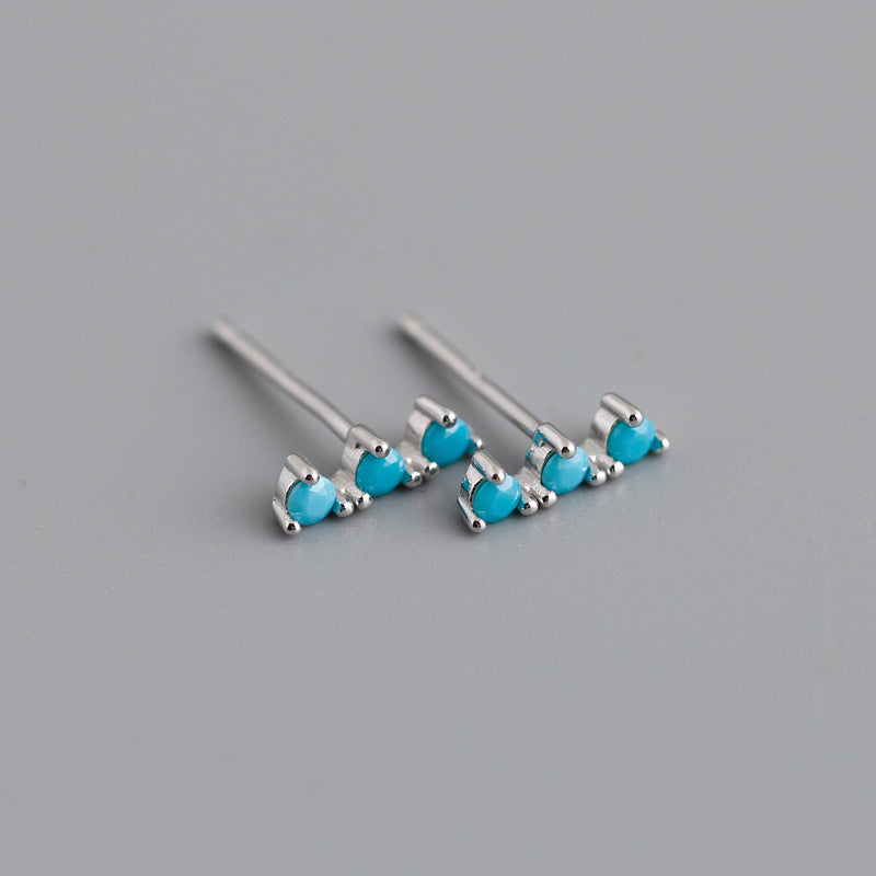 Women's Sterling Sier Diamond Turquoise Zircon Bar Simple Earrings