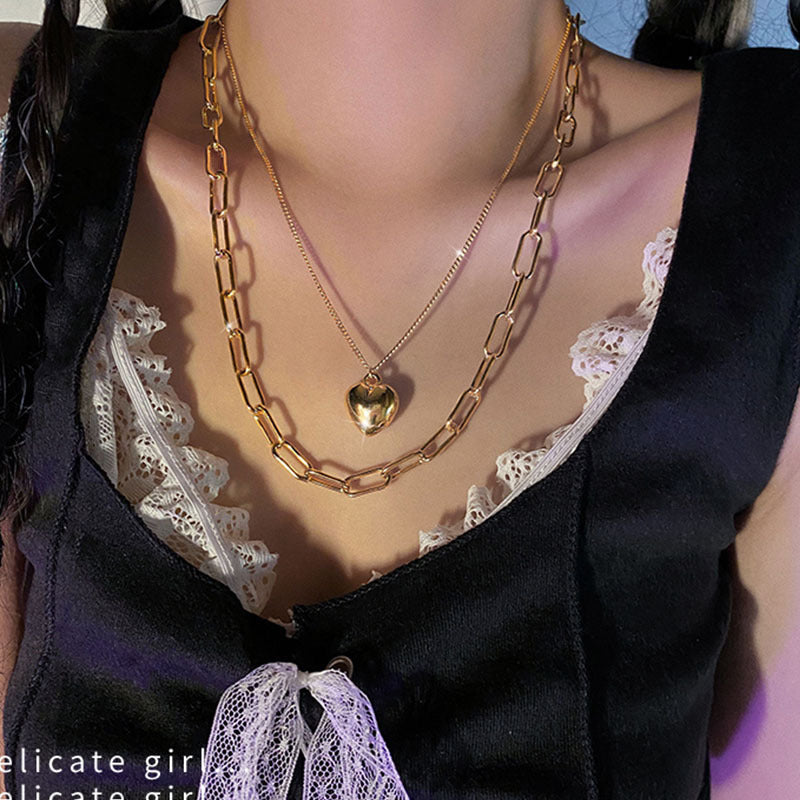 Loving Heart Chain Twin Female Punk Bundy Necklaces