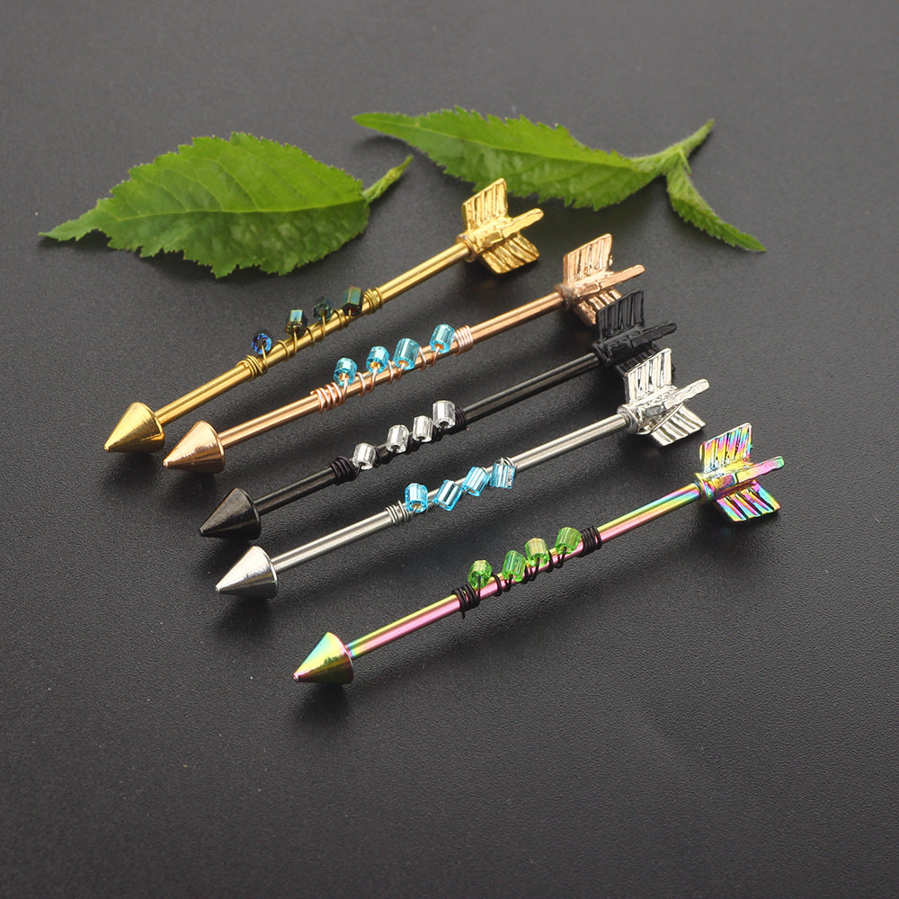 Personality Arrow Industrial Barbell Cross Bar Earrings