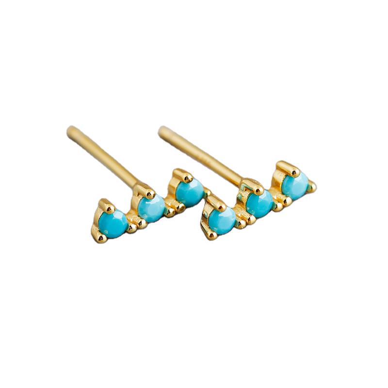 Women's Sterling Sier Diamond Turquoise Zircon Bar Simple Earrings