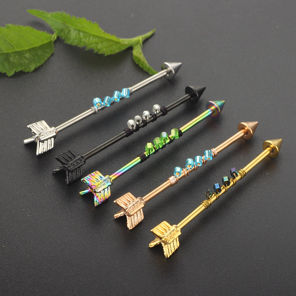 Personality Arrow Industrial Barbell Cross Bar Earrings