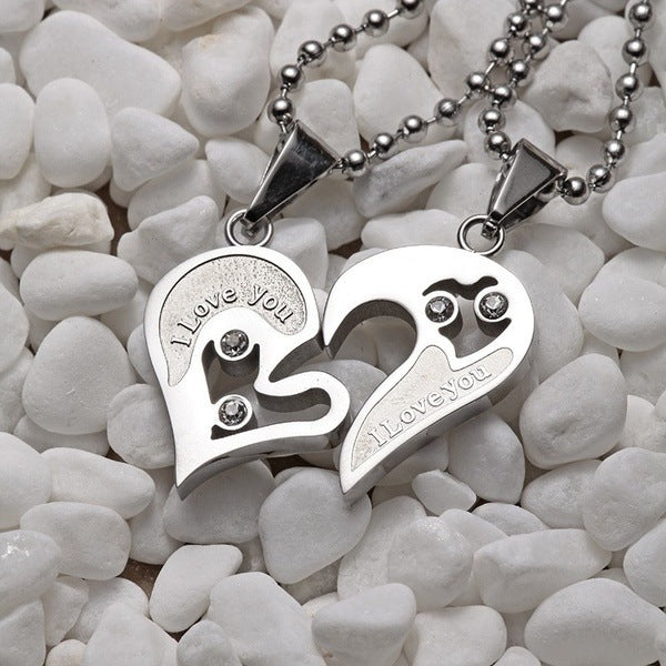 Love Couple Suit Pair Heart-shaped Diamond Necklaces