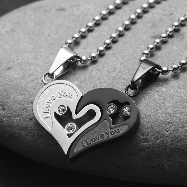 Love Couple Suit Pair Heart-shaped Diamond Necklaces