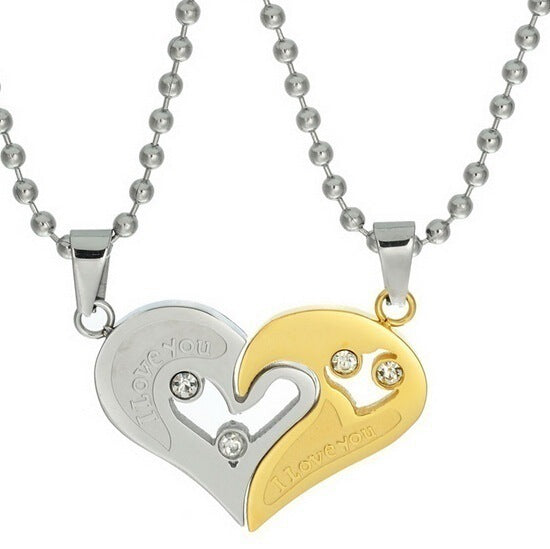 Love Couple Suit Pair Heart-shaped Diamond Necklaces