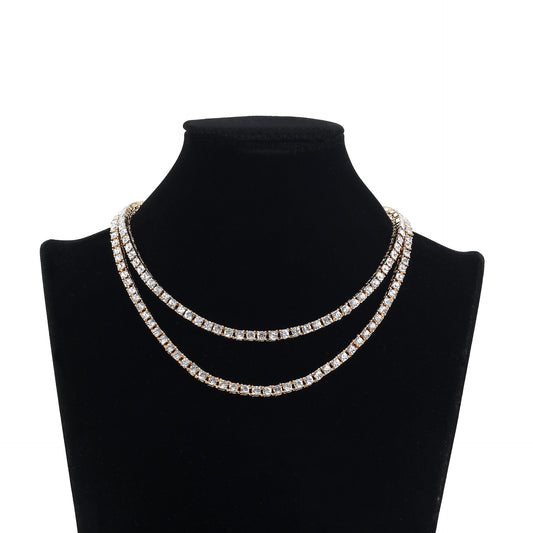 Women's & Men's Alloy Rhinestone Line Tennis Gold High-grade Necklaces