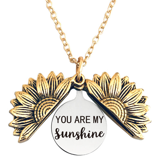 Vintage Sunflower Open Lettering Stainless Steel Necklaces