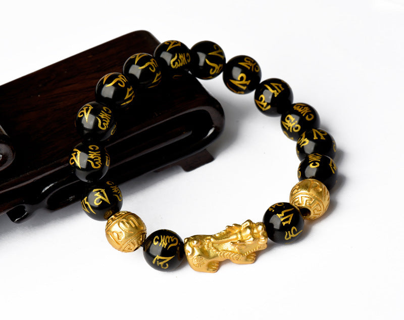 Men's Obsidian Alluvial Gold Lucky Ethnic Style Six Bracelet