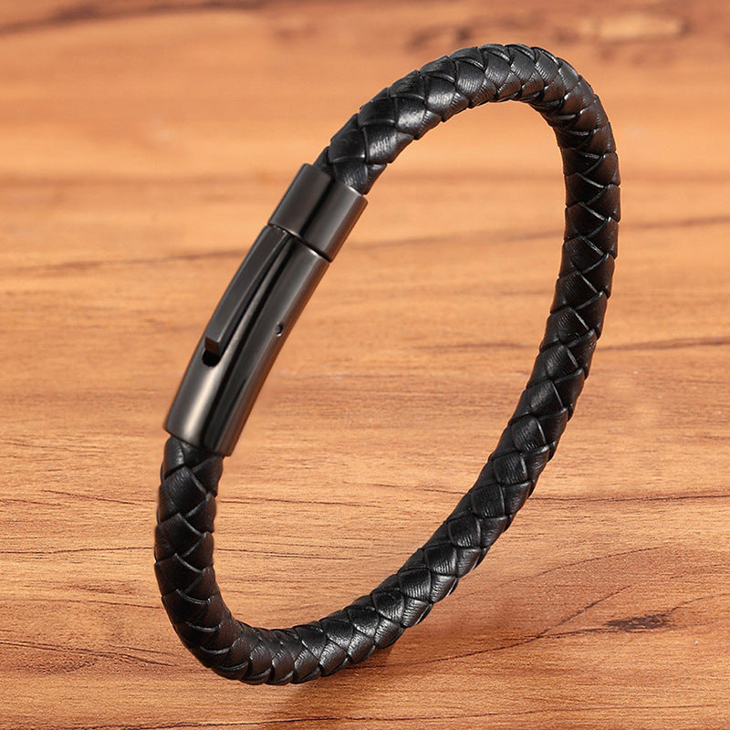 Ornament Titanium Steel Braided Leather Stainless Bracelets