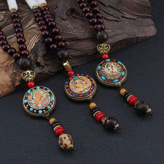 God Of Wealth Wooden Bead Prayer Necklaces