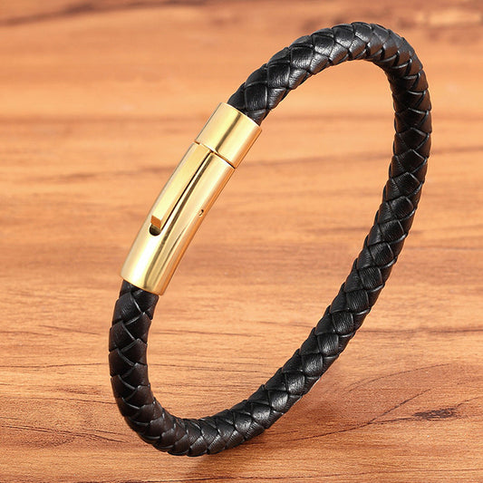 Ornament Titanium Steel Braided Leather Stainless Bracelets