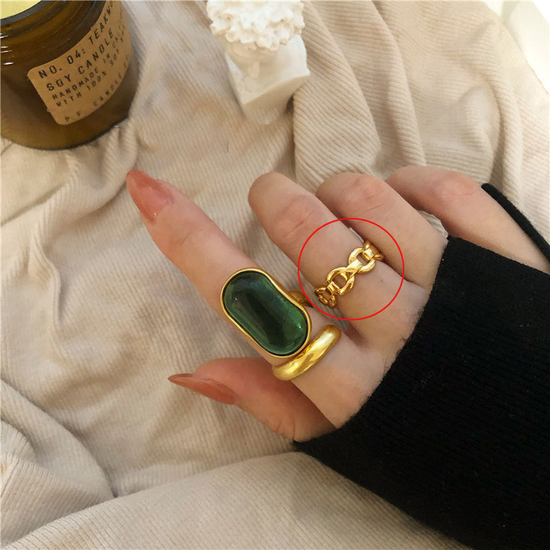 French Style High Sense Emerald Female Rings