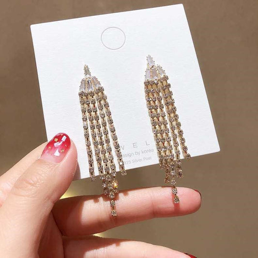 Super Fairy Long Tassel Sier Pin Rings