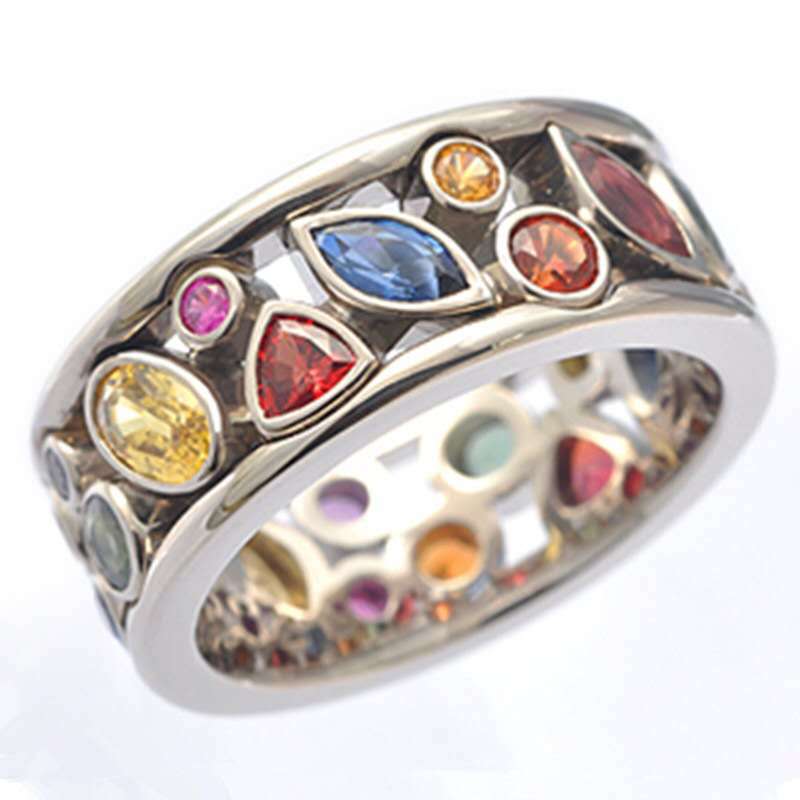 Hollow Jeweled Multicolor Female Refined Simple Rings