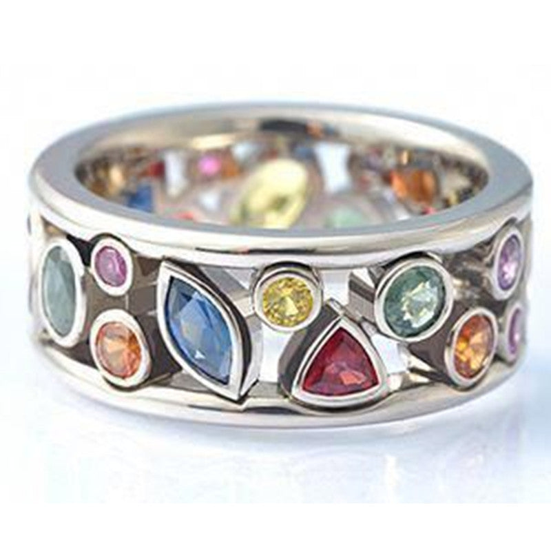 Hollow Jeweled Multicolor Female Refined Simple Rings