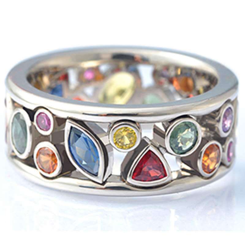 Hollow Jeweled Multicolor Female Refined Simple Rings