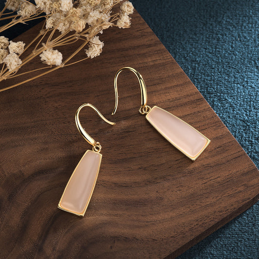 Gold White Jade Long Temperament Eardrops Fairy Earrings