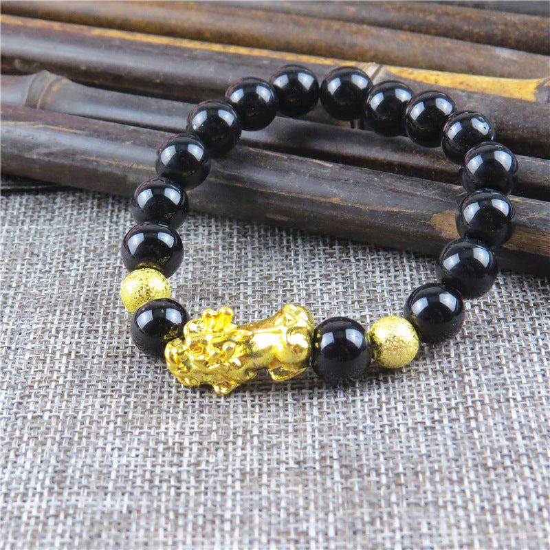 Obsidian Gold Pi Six Words Mantra Bracelets
