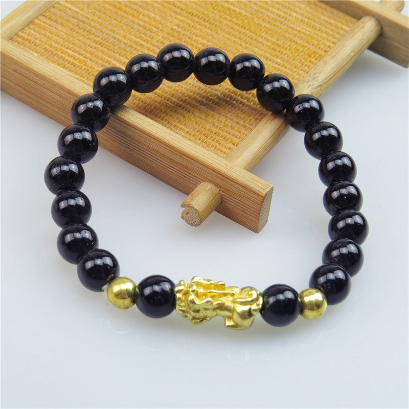 Obsidian Gold Pi Six Words Mantra Bracelets