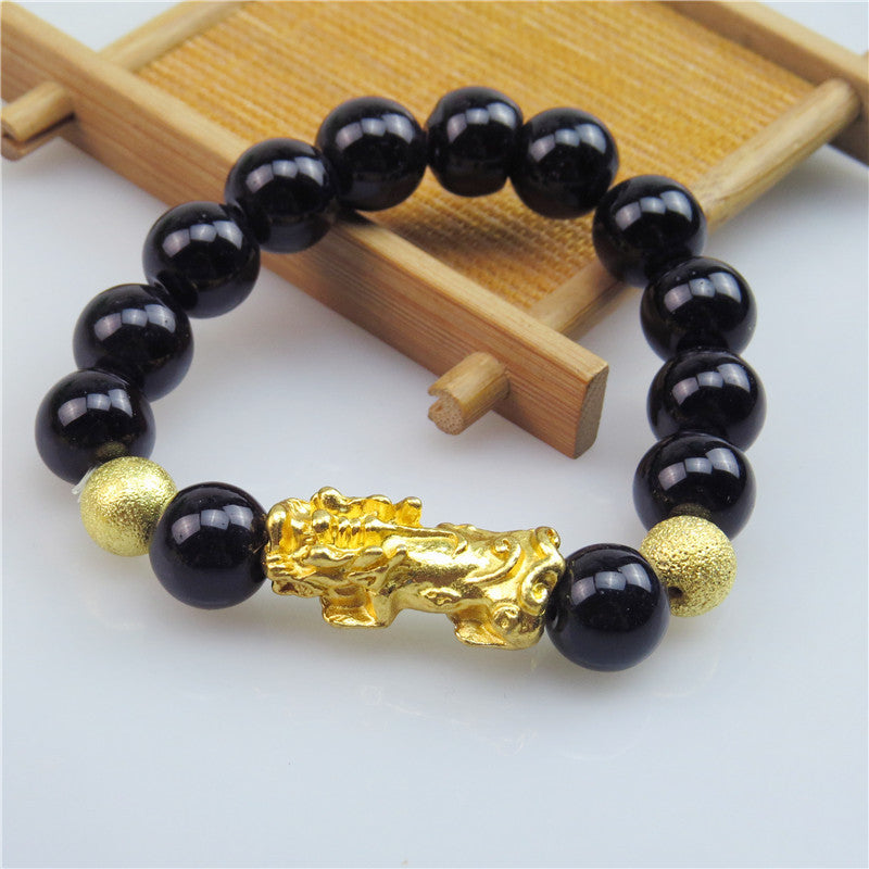 Obsidian Gold Pi Six Words Mantra Bracelets