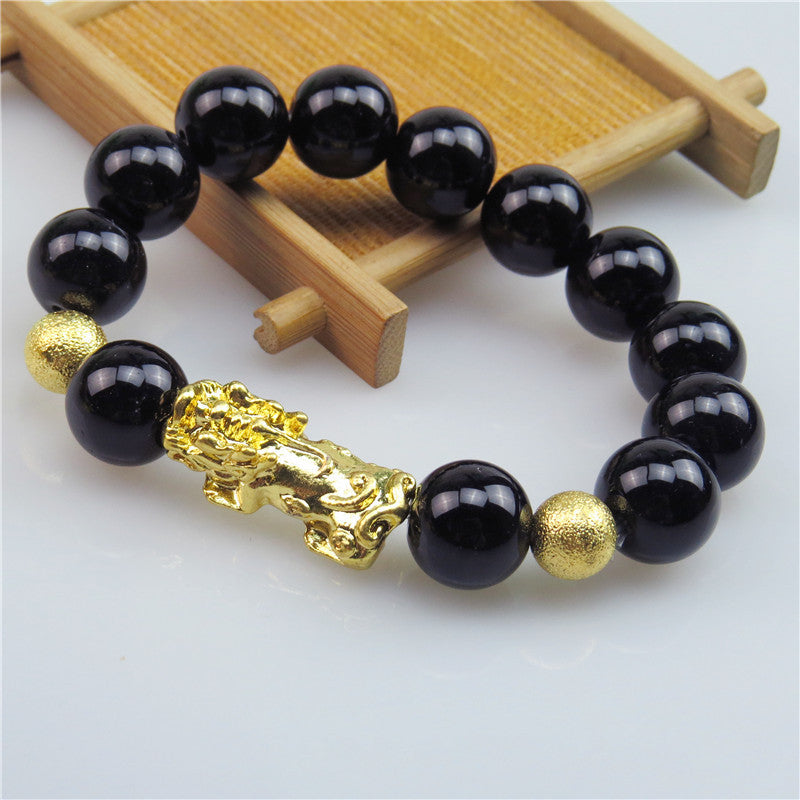 Obsidian Gold Pi Six Words Mantra Bracelets