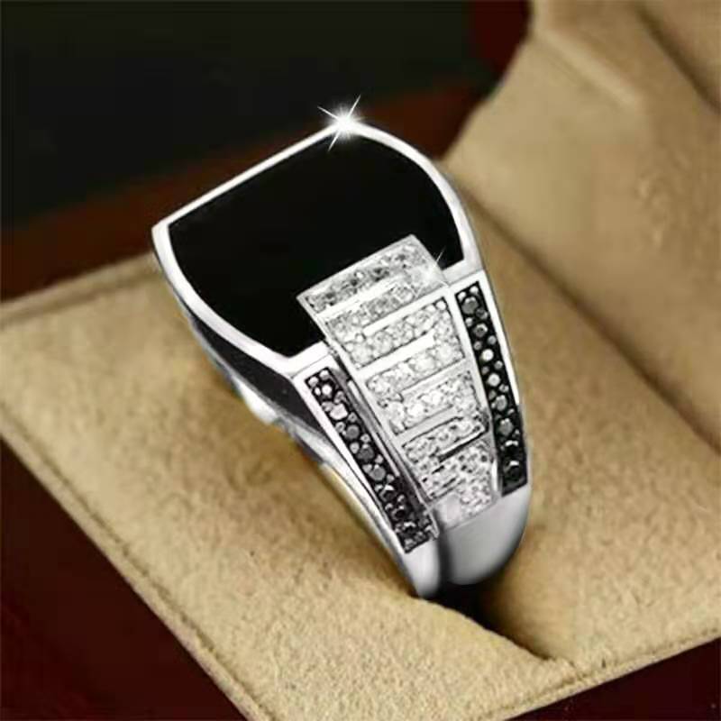 Men's Ornament Mirror Black Gemstone Luxury Domineering Rings