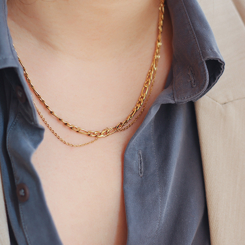 Figaro Simple French Chain Twin Clavicle Necklaces