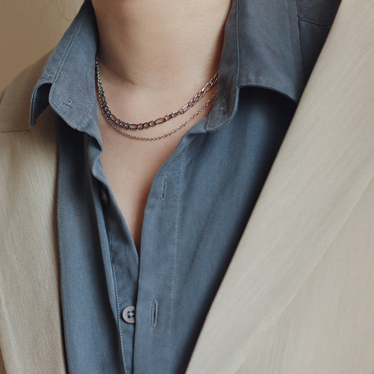 Figaro Simple French Chain Twin Clavicle Necklaces