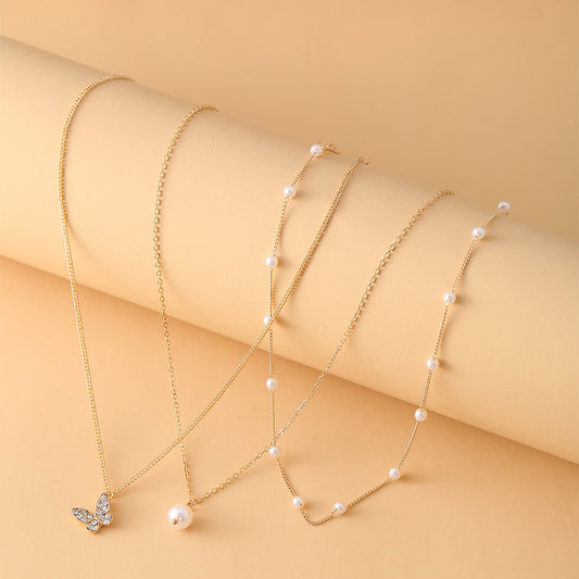 Artificial Short Pearl Creative Simple Butterfly Necklaces