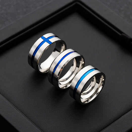 Men's Steel Ornament Wide Matte Middle Blue Rings