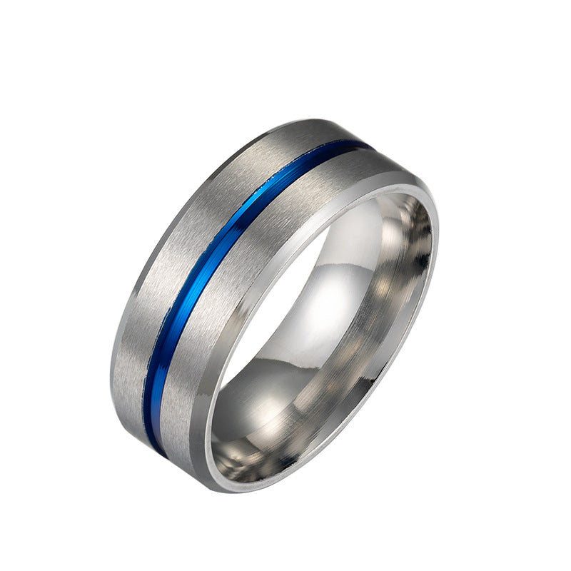 Men's Steel Ornament Wide Matte Middle Blue Rings