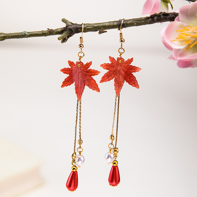 Women's Chinese Style Antique Ear Clip Red Earrings