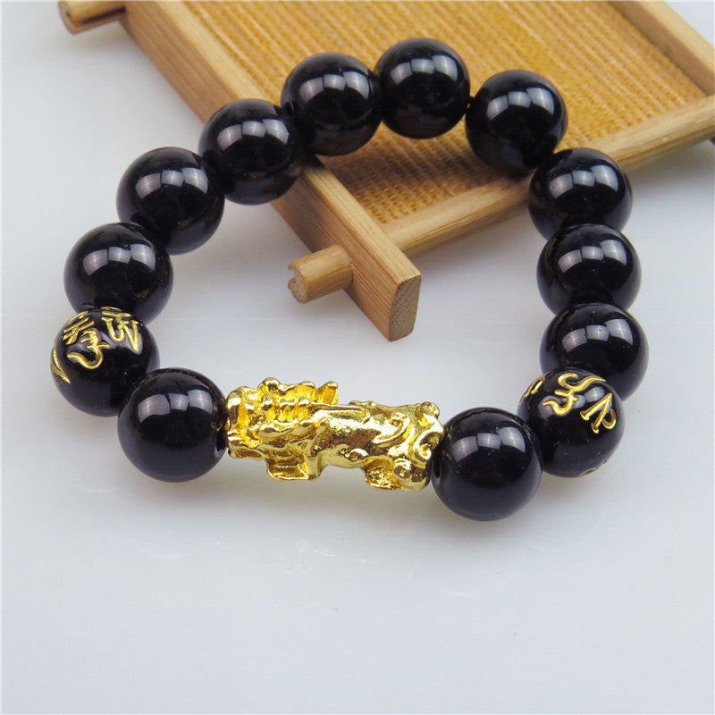Obsidian Gold Pi Six Words Mantra Bracelets