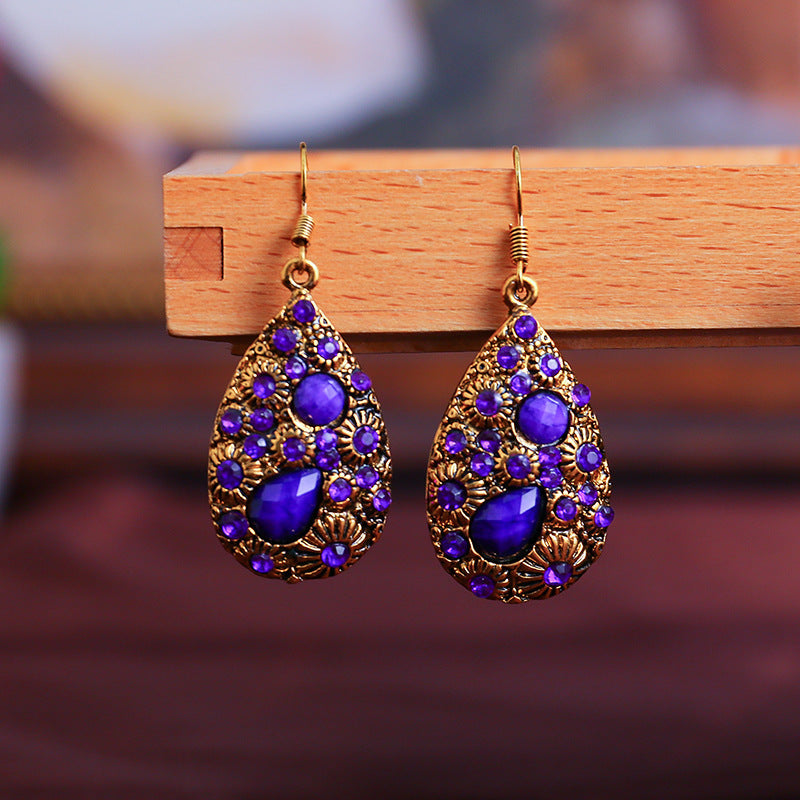 Water Drop Gem Ancient Ethnic Style Earrings