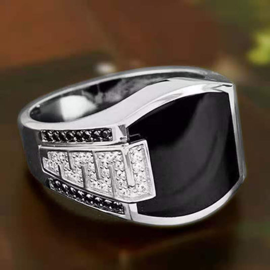 Men's Ornament Mirror Black Gemstone Luxury Domineering Rings