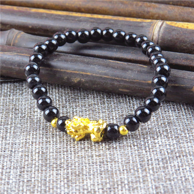 Obsidian Gold Pi Six Words Mantra Bracelets