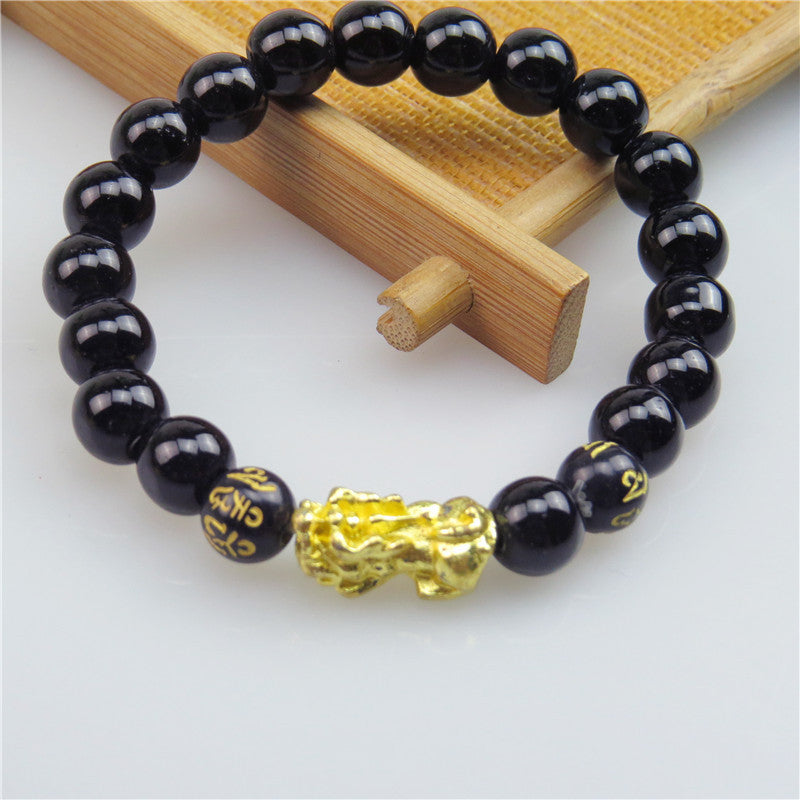 Obsidian Gold Pi Six Words Mantra Bracelets