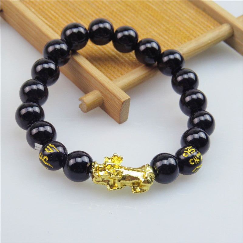 Obsidian Gold Pi Six Words Mantra Bracelets