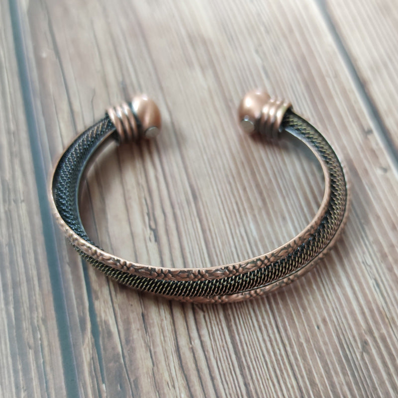 Red Copper 2 Magnetic Button Curved Round Fatigue Bracelet
