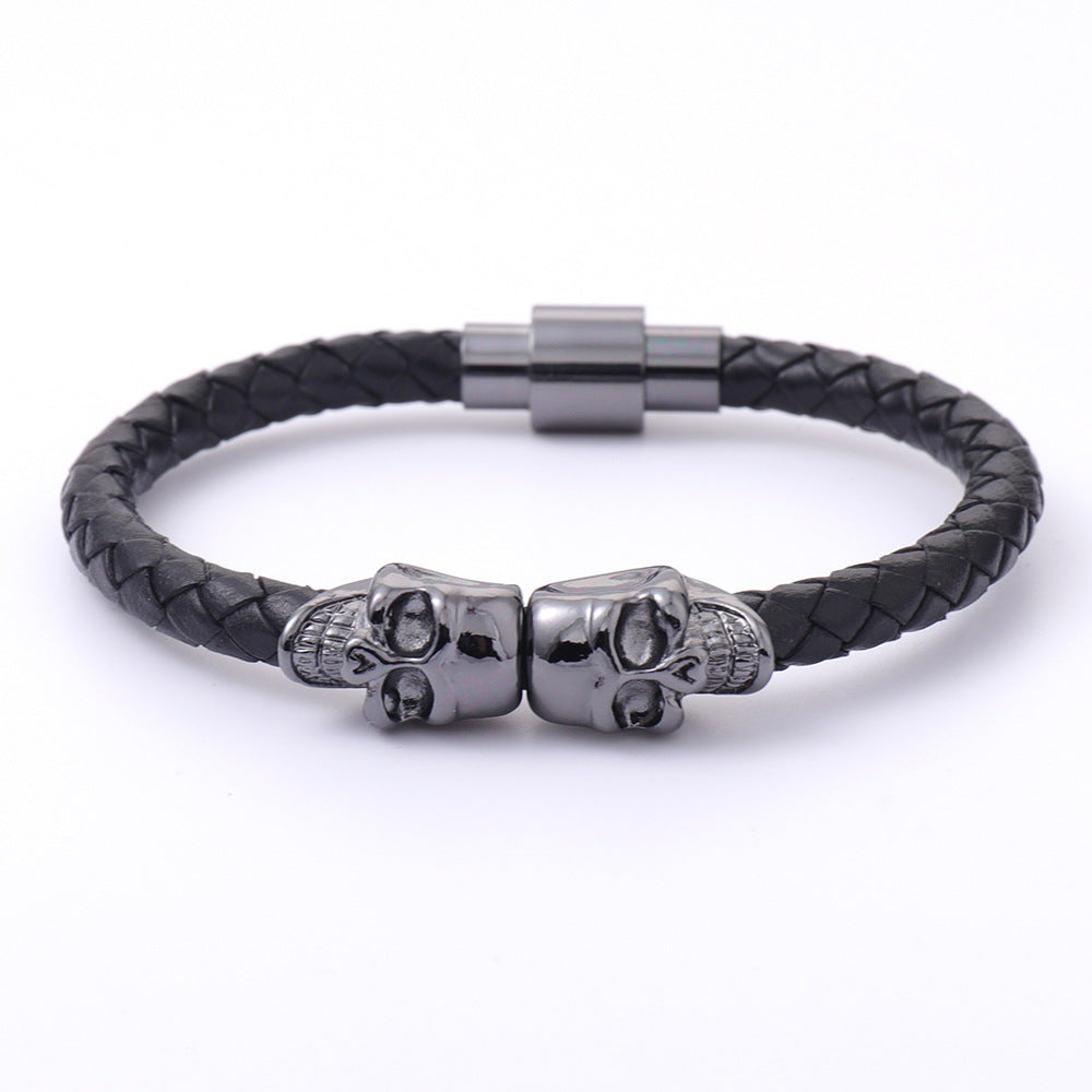 Men's Cowhide Ghost Head Punk High Quality Bracelets