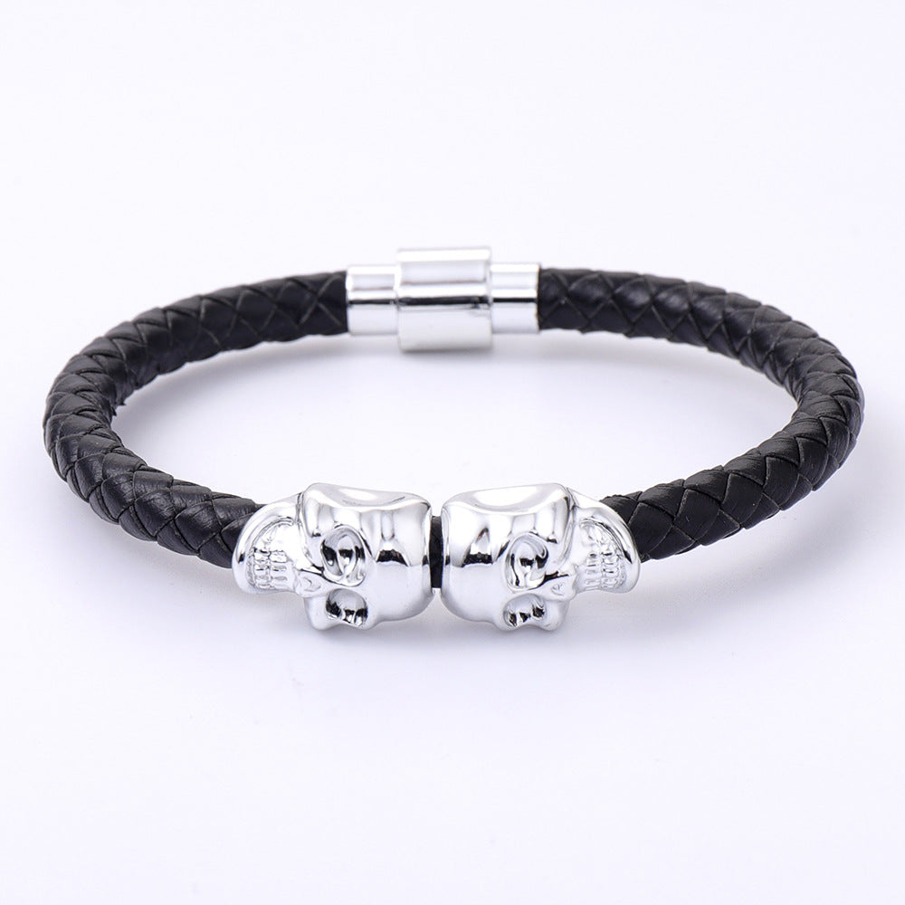Men's Cowhide Ghost Head Punk High Quality Bracelets
