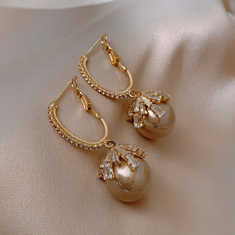 Needle Zircon Pearl Ear Clip Temperamental Earrings