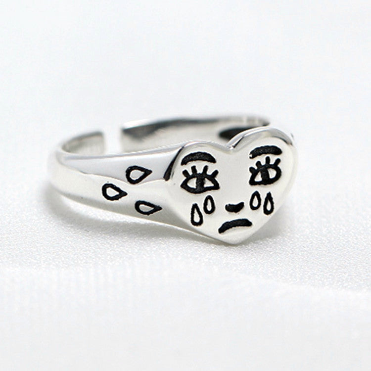 Female Open Korean Style Design Artistic Tears Expression Rings