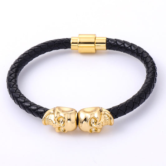 Men's Cowhide Ghost Head Punk High Quality Bracelets