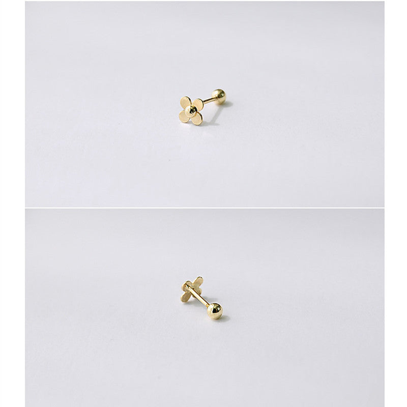 Sier Petal Screw Flower Simple Ear Bone Earrings