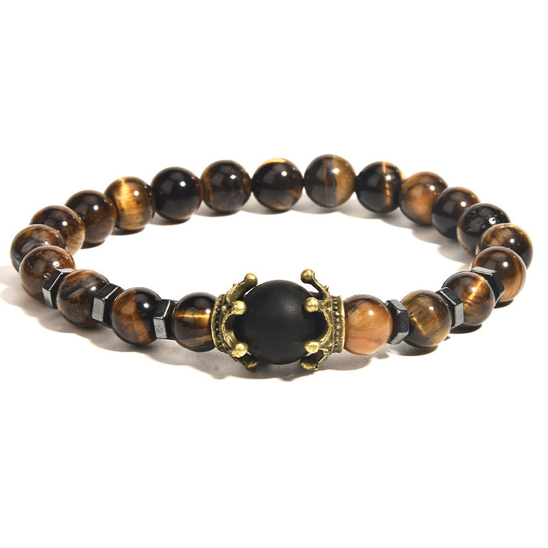 Men's Fashion Luxury Alloy Crown Tigereye Beads Bracelets