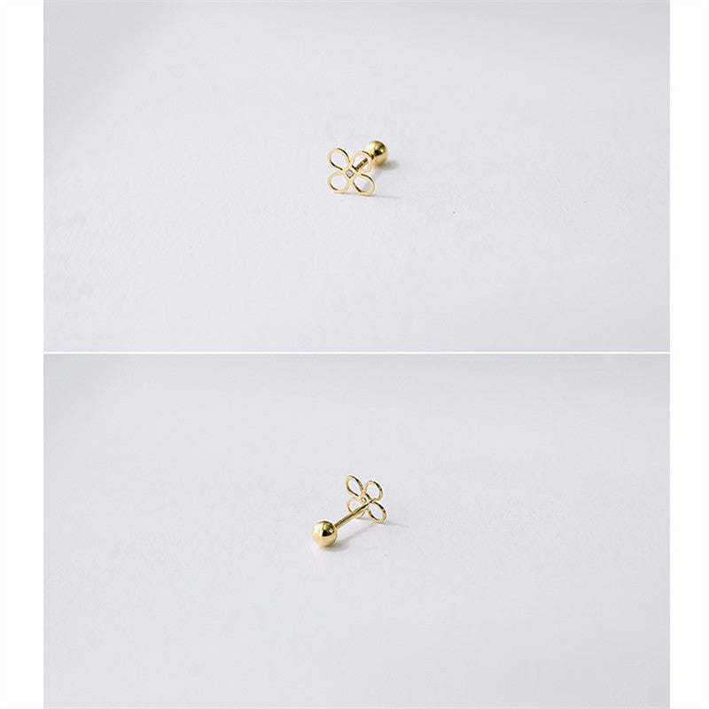 Sier Petal Screw Flower Simple Ear Bone Earrings